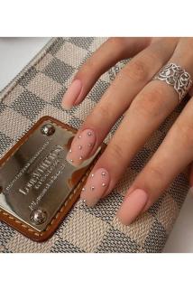 Nail Art Kristal Taşlı Nude Küt Model Takma Tırnak Seti